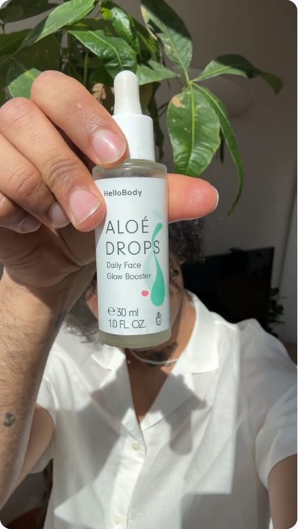 Vidéo UGC de Angelo : Aloé Drops, un sérum en gros plan, Démonstration de soin avec pipette