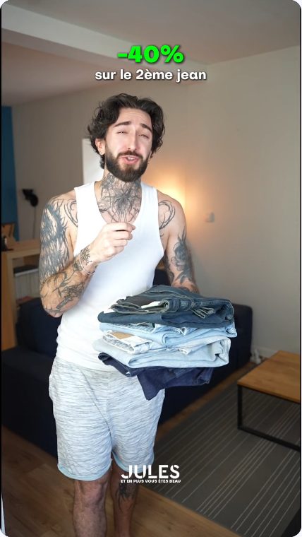 Vidéo UGC de Anthony : Jules, des jeans à découvrir, Présentation de vêtements et d’une offre face caméra