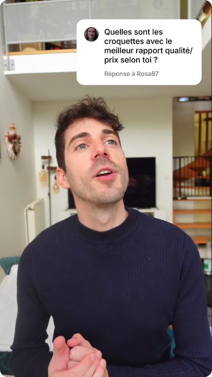 Vidéo UGC de Guillaume : Quelles croquettes choisir pour son chien ?, Réponse vidéo à une question affichée à l’écran
