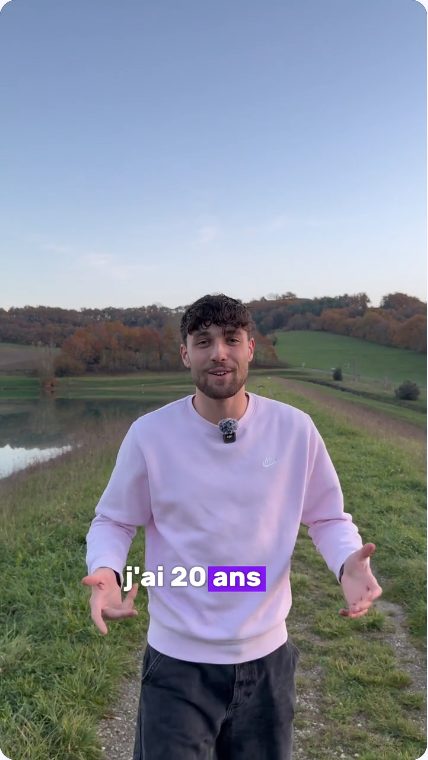 Vidéo UGC de Noah : Se présenter dans un cadre naturel, Prise de parole en extérieur avec sous-titres